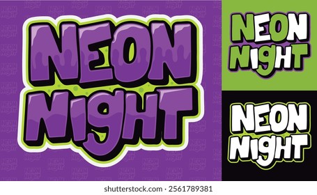 Neon Nights - A bold and dynamic typography design in a vibrant neon purple and green color scheme. This eye-catching design is perfect for posters, print, sticker, flyers, or any project