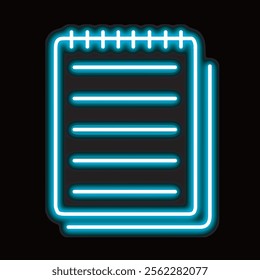 neon note book isolated on black background. note book icon with glowing neon lines. Vector illustration.