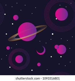 Neon now, pattern space. Abstract seamless pattern for textile. Neon planet wallpapers