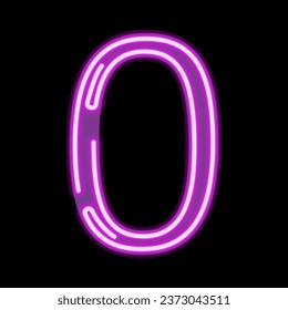 Neon number 0 on dark background, vector illustration