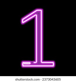 Neon number 1 on dark background, vector illustration