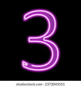 Neon number 3 on dark background, vector illustration