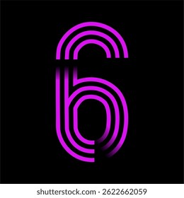 Neon Number 6 Glowing Retro Futuristic Typography on Black Background