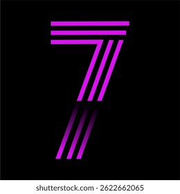 Neon Number 7 Glowing Retro Futuristic Typography on Black Background