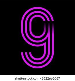 Neon Number 9 Glowing Retro Futuristic Typography on Black Background