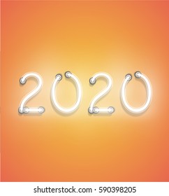 Neon number glowing on orange background, vector illustration