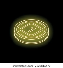 Neon number one coin glowing on a dark background, symbolizing victory, achievement, and leadership