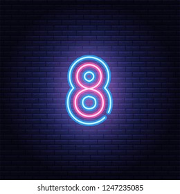 Neon number, symbol, icon. Light banner, information. Vector illustration eps 10.