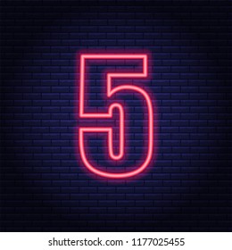 Neon number, symbol, sign. Light banner, icon. Vector illustration of eps 10.