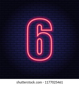 Neon number, symbol, sign. Light banner, icon. Vector illustration of eps 10.