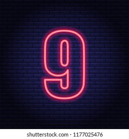 Neon number, symbol, sign. Light banner, icon. Vector illustration of eps 10.