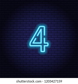 Neon number, symbol, sign. Light banner, icon. Vector illustration of eps 10.