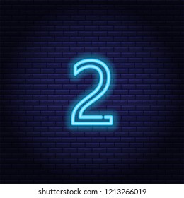 Neon number, symbol, sign. Light banner, icon. Vector illustration of eps 10.