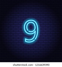 Neon number, symbol, sign. Light banner, icon. Vector illustration of eps 10.
