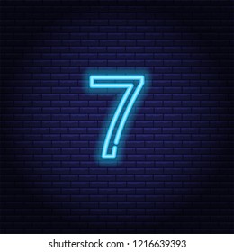 Neon number, symbol, sign. Light banner, icon. Vector illustration of eps 10.