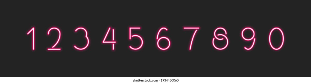 Neon number vector led numbers set, nightlife typeset with illuminated glowing effect font illustration.