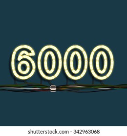 Neon number with wires, vector