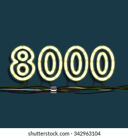Neon number with wires, vector