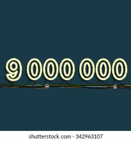 Neon number with wires, vector