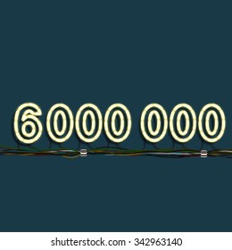Neon number with wires, vector