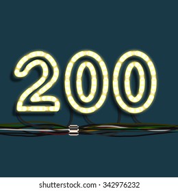 Neon number with wires, vector