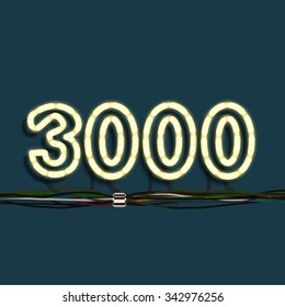 Neon number with wires, vector