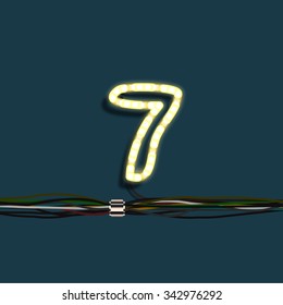 Neon number with wires, vector
