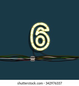 Neon number with wires, vector