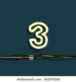 Neon number with wires, vector