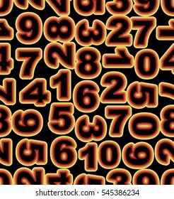 Neon number in yellow and red colors on black background. Seamless vector tile, bold font cipher.