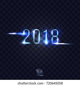 neon numbers on checkered transparent background. vector illustration. new year card