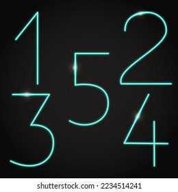 Neon numbers on dark background. Shining digits from 1 to 5. Vector illustration.
