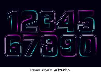 números de néon, números de estilo de néon, conjunto, números 1,0,3d

