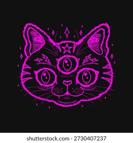 Gato oculto neon com terceiro olho
