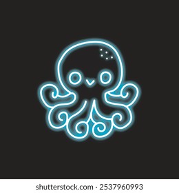 polvo neon isolado no fundo preto. ícone do polvo com linhas de néon brilhantes. Ilustração vetorial.