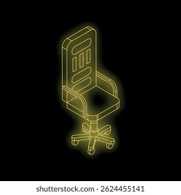 Neon office chair shining on a black background, perfect for concepts of work, business and office life