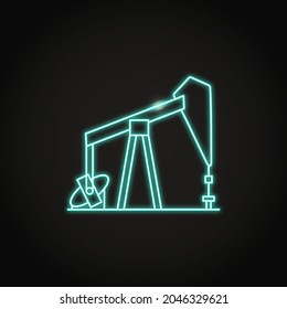 Neon oil rig icon in line style. Oil production symbol. Vector illustration.