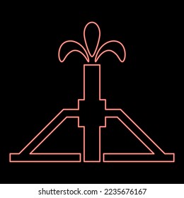 Neon oil well Derrick rig for oil in out red color vector illustration image flat style light