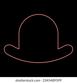 Neon old hat vintage bowler gentleman headwear male elegant fedora homburg-hat stingy brim top-hat red color vector illustration image flat style