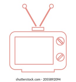 Neon old tv red color vector illustration flat style light image