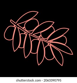 Neon olive branch red color vector illustration flat style light image