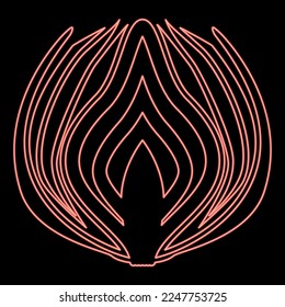Cebolla de neón cortada en mitad de pieza Bombillas cortadas en rodajas de verduras color rojo ilustración vectorial estilo plano luz