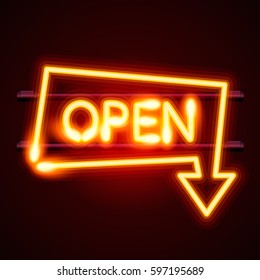 Neon open frame arrow. Vector illustration