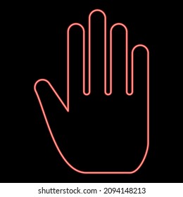 Neon open human hand red color vector illustration image flat style light