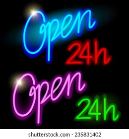 Neon open sign isolated on black background. Vector illustration