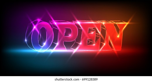 Neon open sign, vector illustration