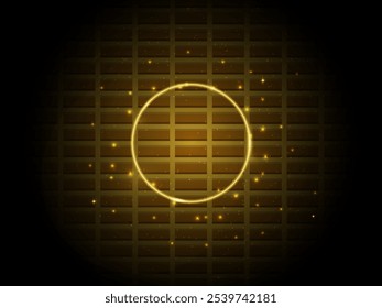 Neon orange circle on brick wall background. Vector illustration