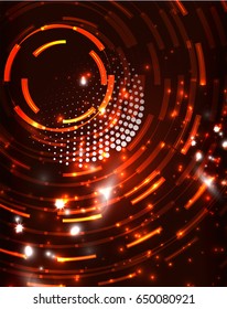 Neon orange circles vector abstract pattern background