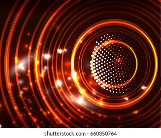 Neon orange circles vector abstract pattern background