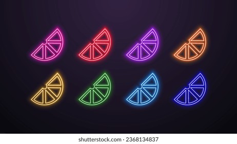 Neon orange and lemon icons in different colors on a dark background.